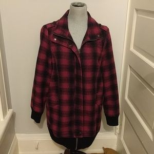 DKNY wool blend plaid coat pink black M
